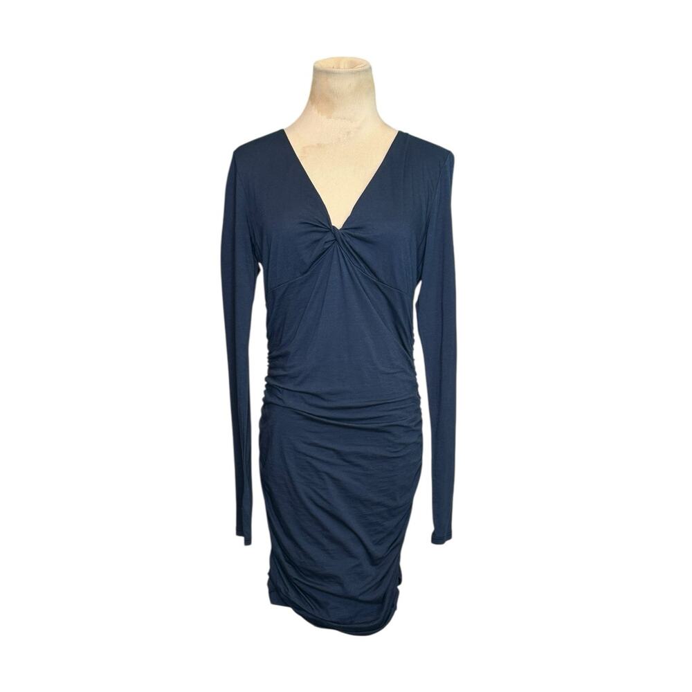 Velvet blue long sleeves ruched mini dress size Large